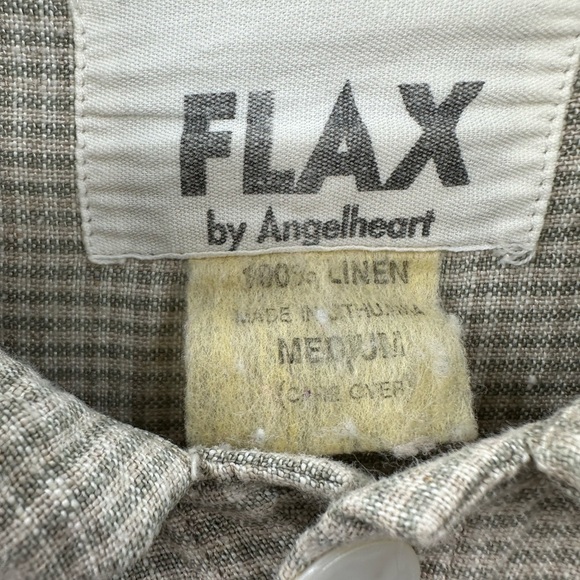 FLAX M 100% LINEN grey gingham pearl button lagenlook boho oversized jacket - Picture 3 of 10